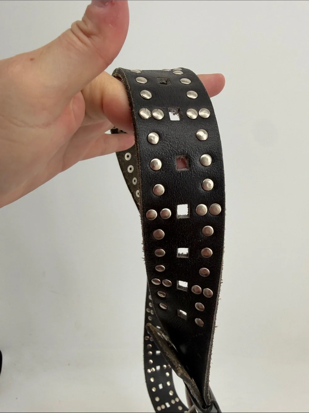 Vintage leather black studded rock n roll emo grunge belt sz L